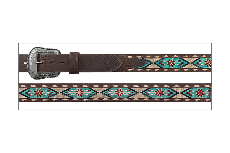 Roper Ceinture en cuir grainé avec broderie Aztec – 38 mm