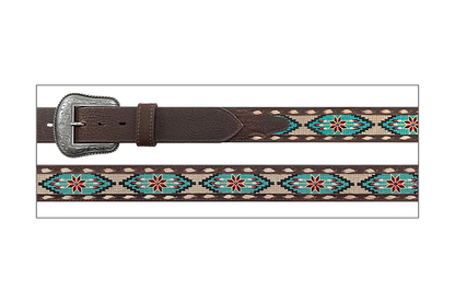Roper Ceinture en cuir grainé avec broderie Aztec – 38 mm