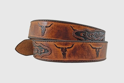 Roper Ceinture en cuir embossé tête de bœuf – 38 mm