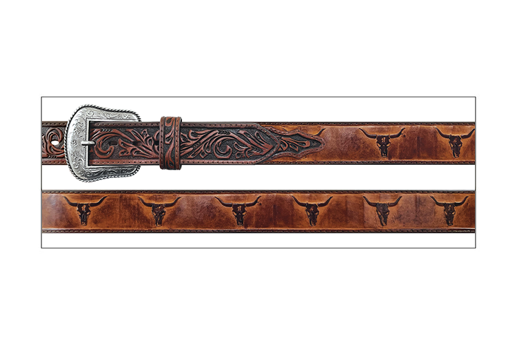 Roper Ceinture en cuir embossé tête de bœuf – 38 mm