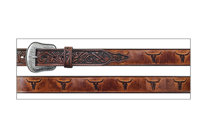Roper Ceinture en cuir embossé tête de bœuf – 38 mm