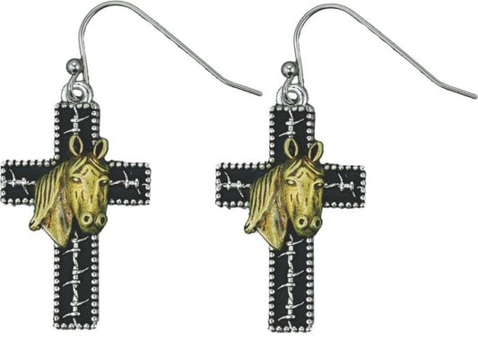 Boucles d’Oreilles Croix avec Tête de Cheval – Taylor Brands