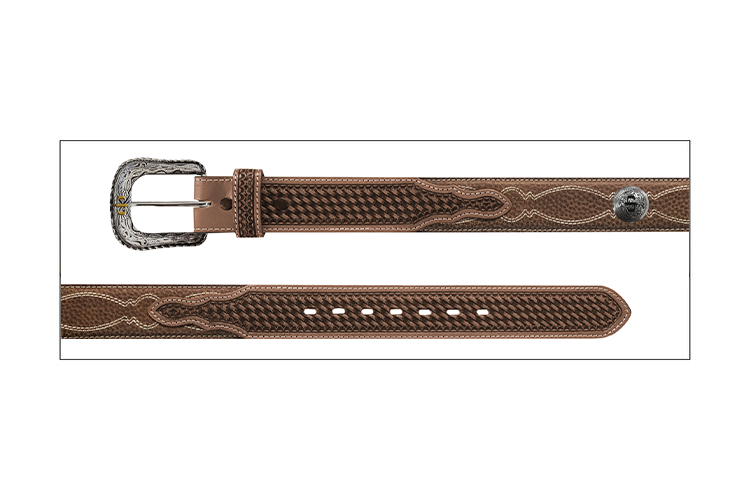 Stetson Ceinture western en cuir pleine fleur avec détails embossés – 38 mm