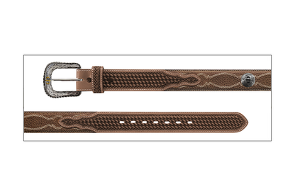 Stetson Ceinture western en cuir pleine fleur avec détails embossés – 38 mm