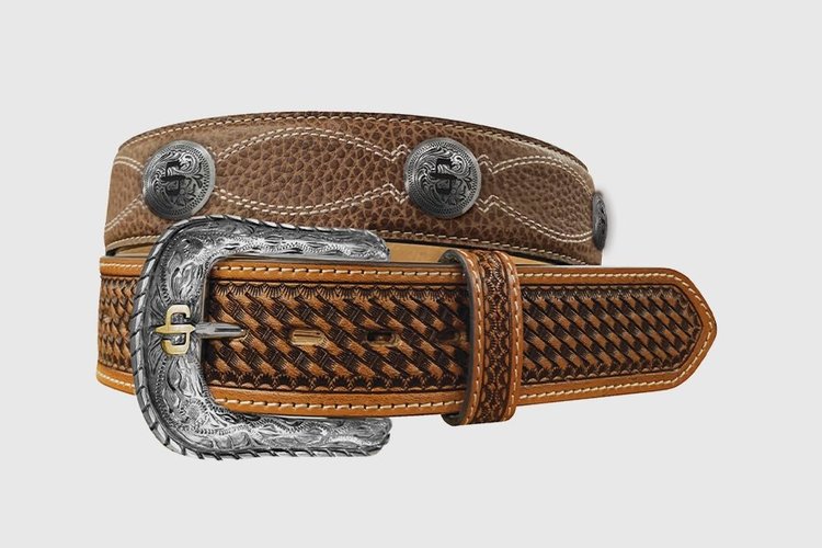 Stetson Ceinture western en cuir pleine fleur avec détails embossés – 38 mm