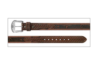 Stetson Ceinture western en cuir pleine fleur avec motifs western – 38 mm