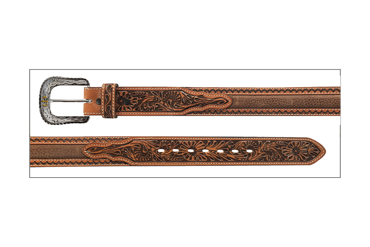 Stetson Ceinture western  en cuir pleine fleur grainé – 38 mm