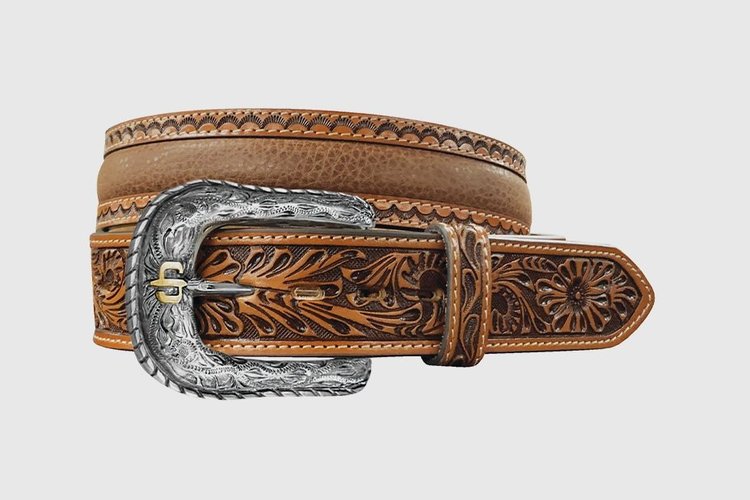 Stetson Ceinture western  en cuir pleine fleur grainé – 38 mm