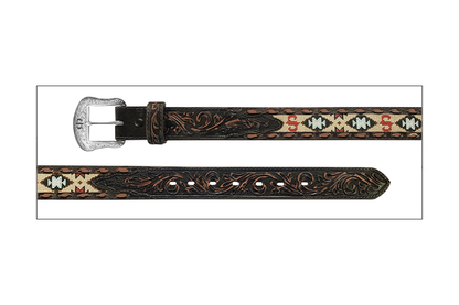 Stetson Ceinture western en cuir avec broderie Aztek – 38 mm