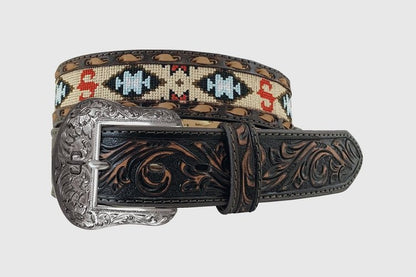 Stetson Ceinture western en cuir avec broderie Aztek – 38 mm