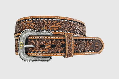 Stetson Ceinture western en cuir pleine fleur – 38 mm
