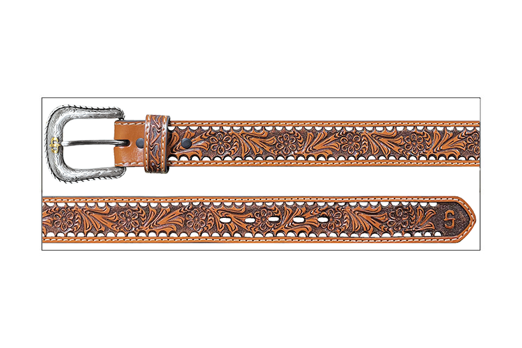 Stetson Ceinture western en cuir pleine fleur – 38 mm