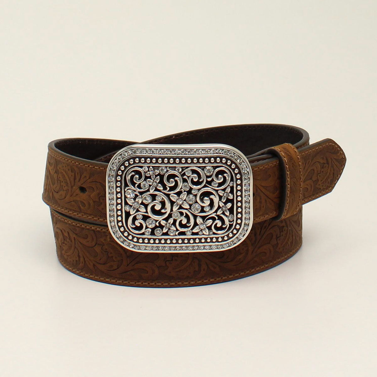 Ariat Ceinture western – Cuir moyen marron avec boucle cristal