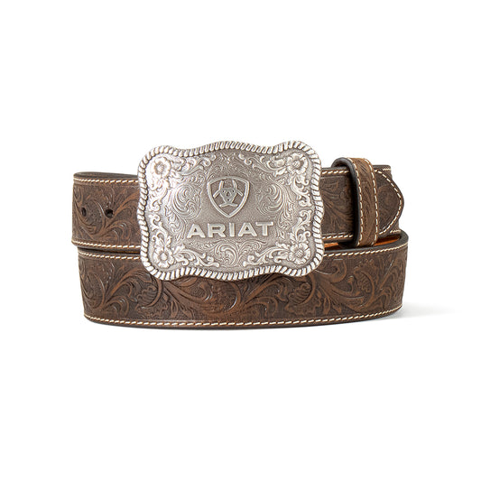 Ceinture pour homme Ariat – 1 1/2 po, embossée florale, couleur Aged Bark