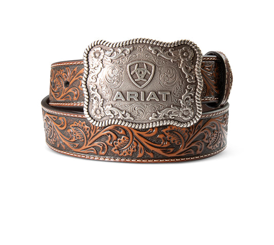 Ariat Ceinture western pour – 1 1/2 po, noir et tan, embossée florale