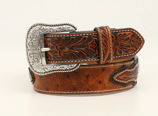 Ariat Ceinture western pour homme – 1 1/2 po, brun, texture faux autruche