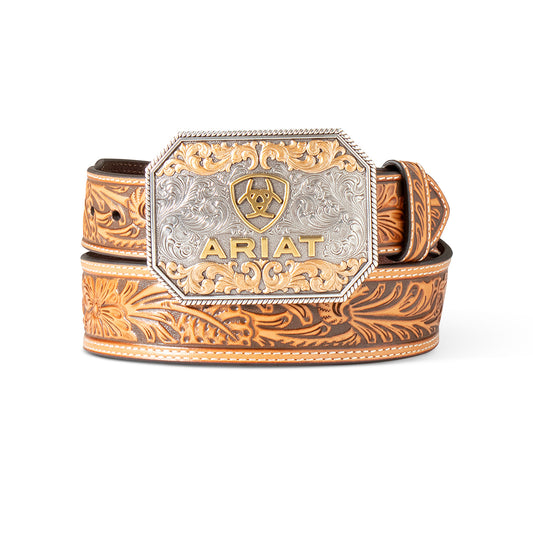 Ariat Ceinture pour homme – largeur effilée 1 7/8 à 1 1/2 po, embossée florale, tan