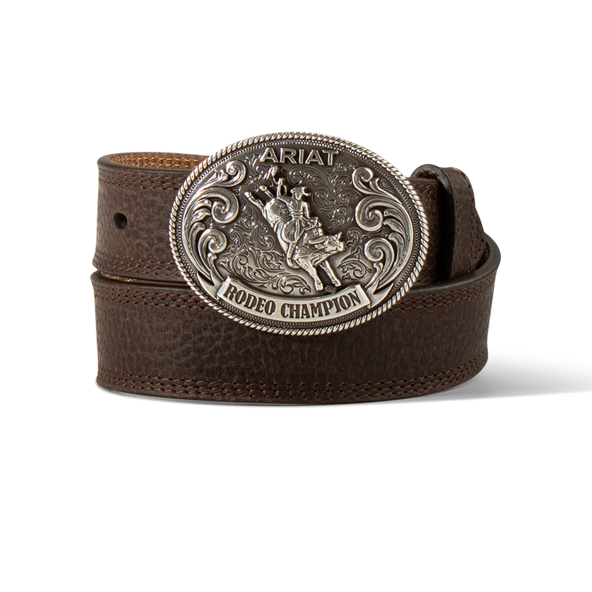 Ariat Ceinture western pour ENFANT– cuir brun, boucle Rodeo Champion