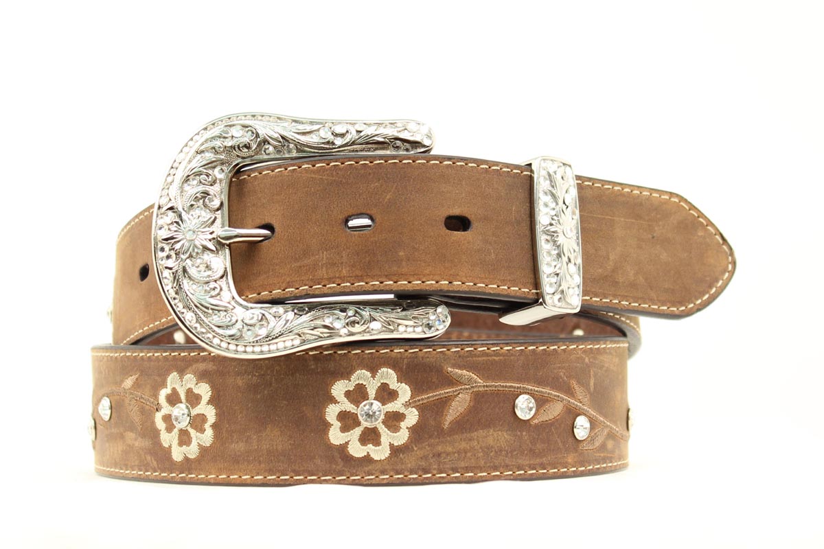 Ariat Ceinture mode pour femme – cuir brun, motif floral