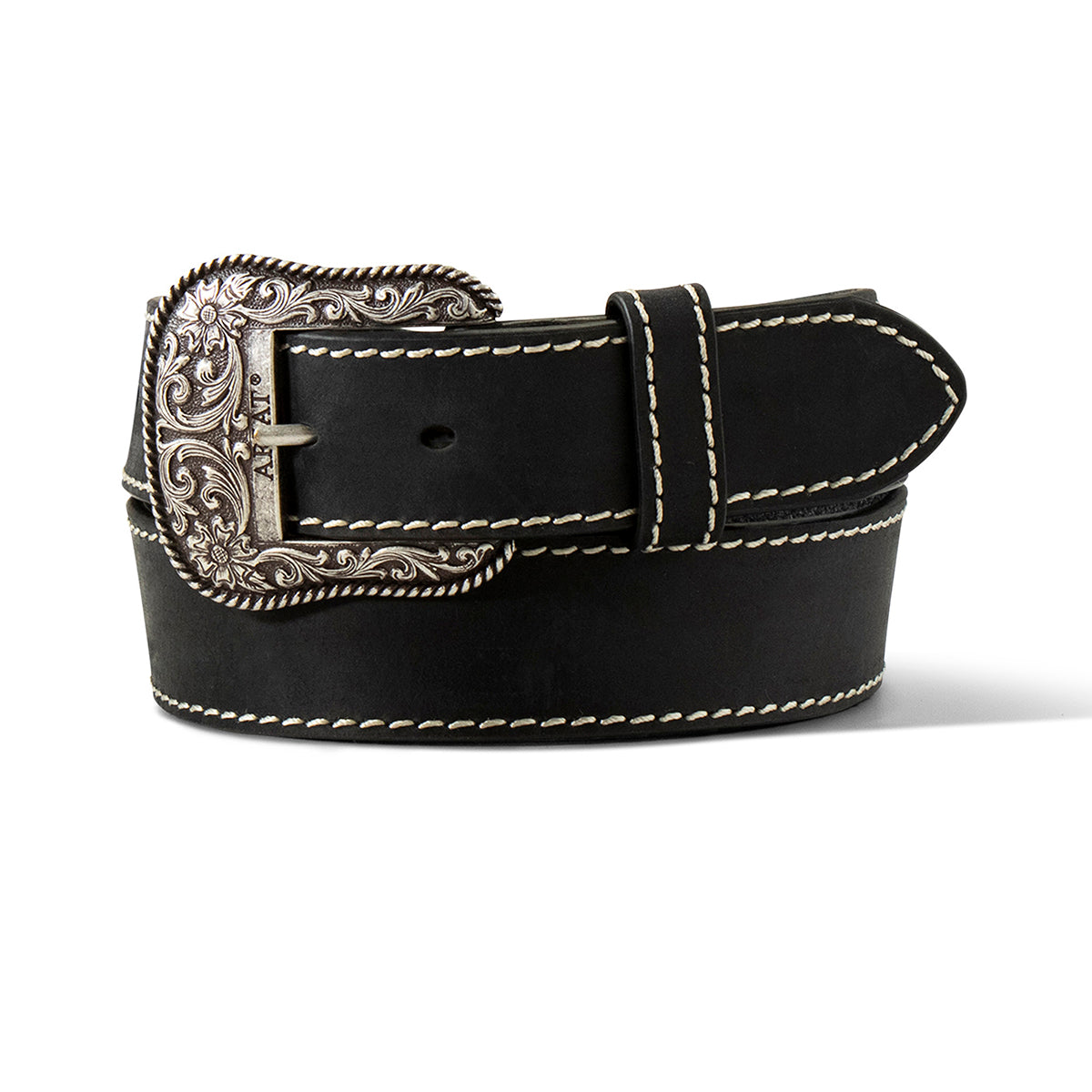 Ariat Ceinture pour femme – 1 1/2 po, cuir noir avec coutures renforcées