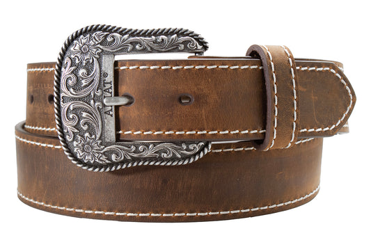 Ariat Ceinture mode pour femme – 1 1/2 po, brun, boucle florale argentée