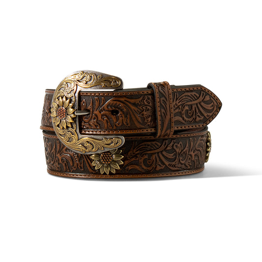 Ariat Ceinture pour femme – 1 1/2 po, motifs floraux et conchos tournesol, tan