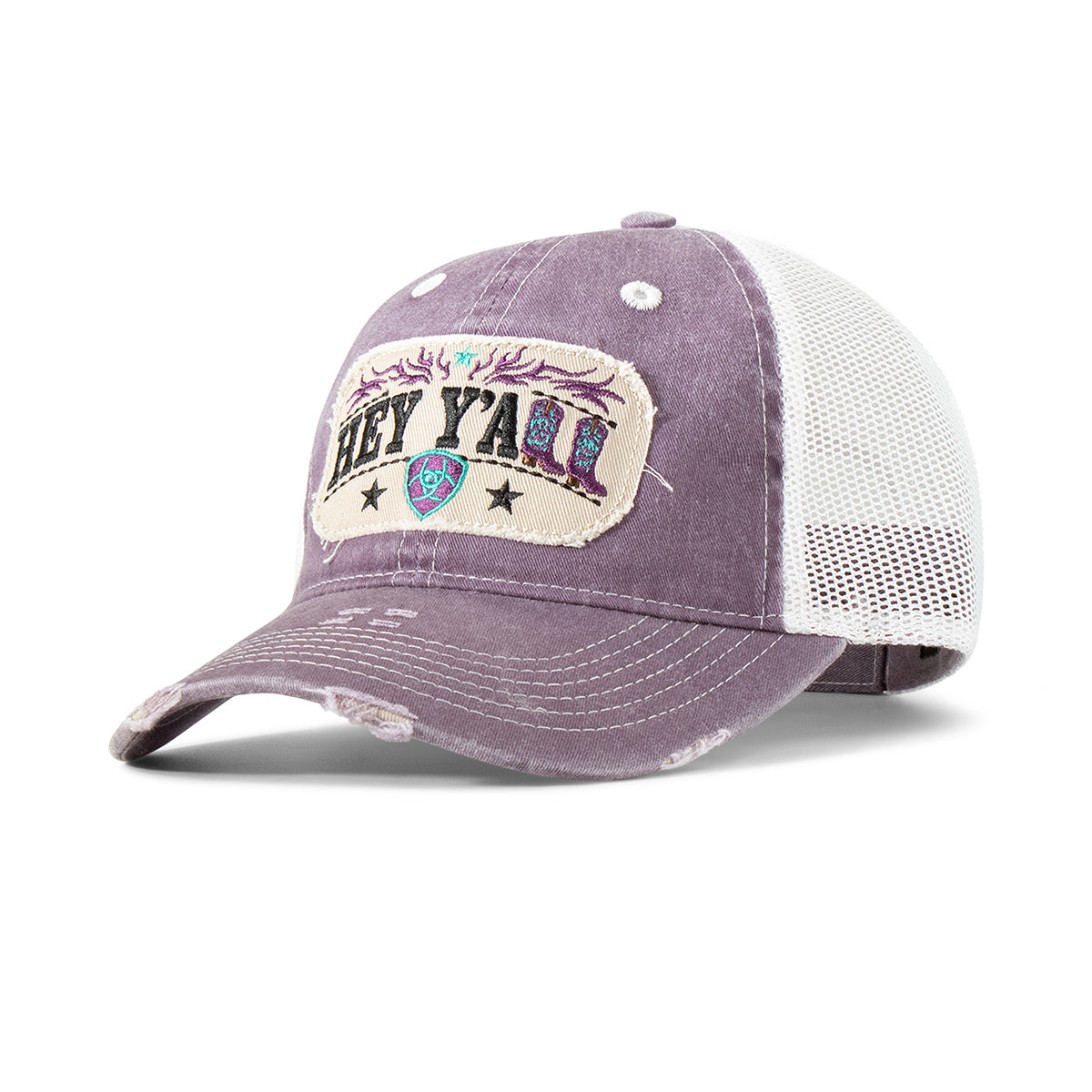 Ariat Casquette pour Femme Violet Mesh Blanche logo Hey Y'all