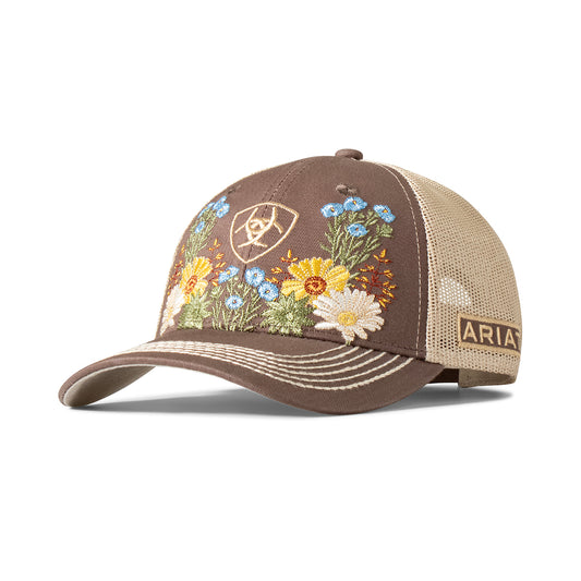 Ariat Casquette pour Femme Marron Mesh Crème avec Fleurs brodé