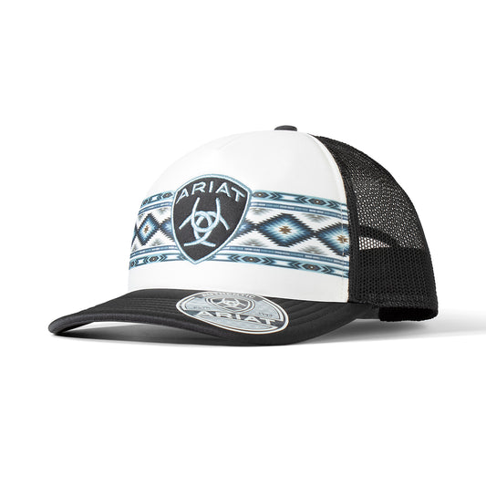 Ariat Casquette Trucker pour Femme Noir et Blanc avec Motif Southwest et Logo