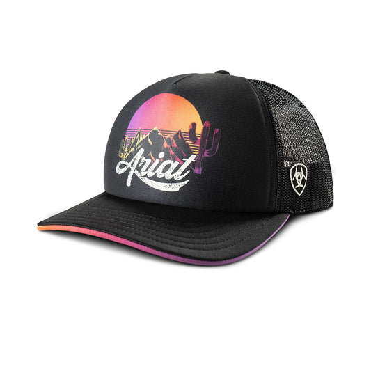 Ariat Casquette pour Femme Noire avec Motif Coucher de Soleil Désert
