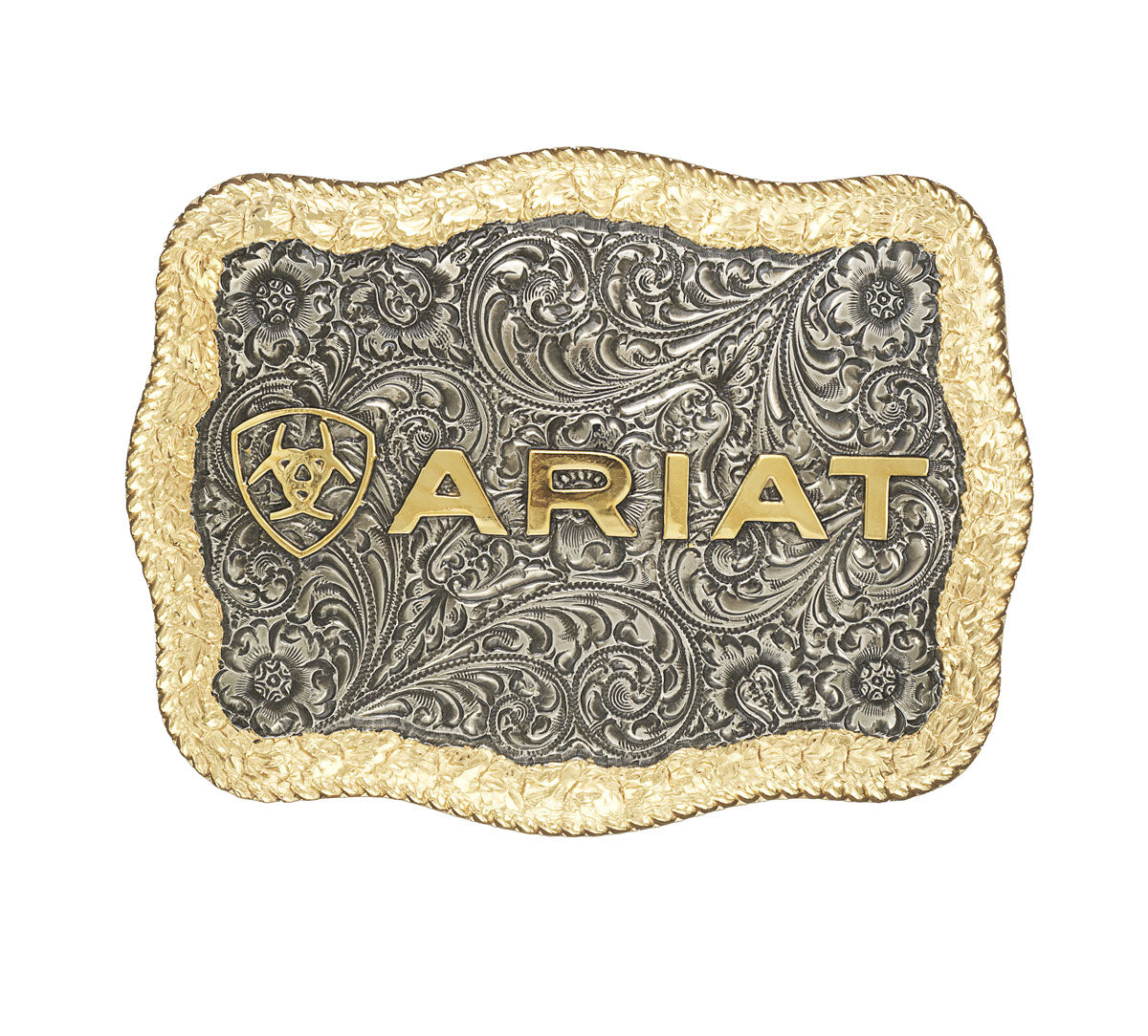 Ariat Boucle de Ceinture Rectangulaire Finition Argent et Or Antique avec Logo
