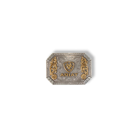 Ariat Boucle de Ceinture Rectangulaire Finition Argent Antique avec Gravure Florale et Emblème