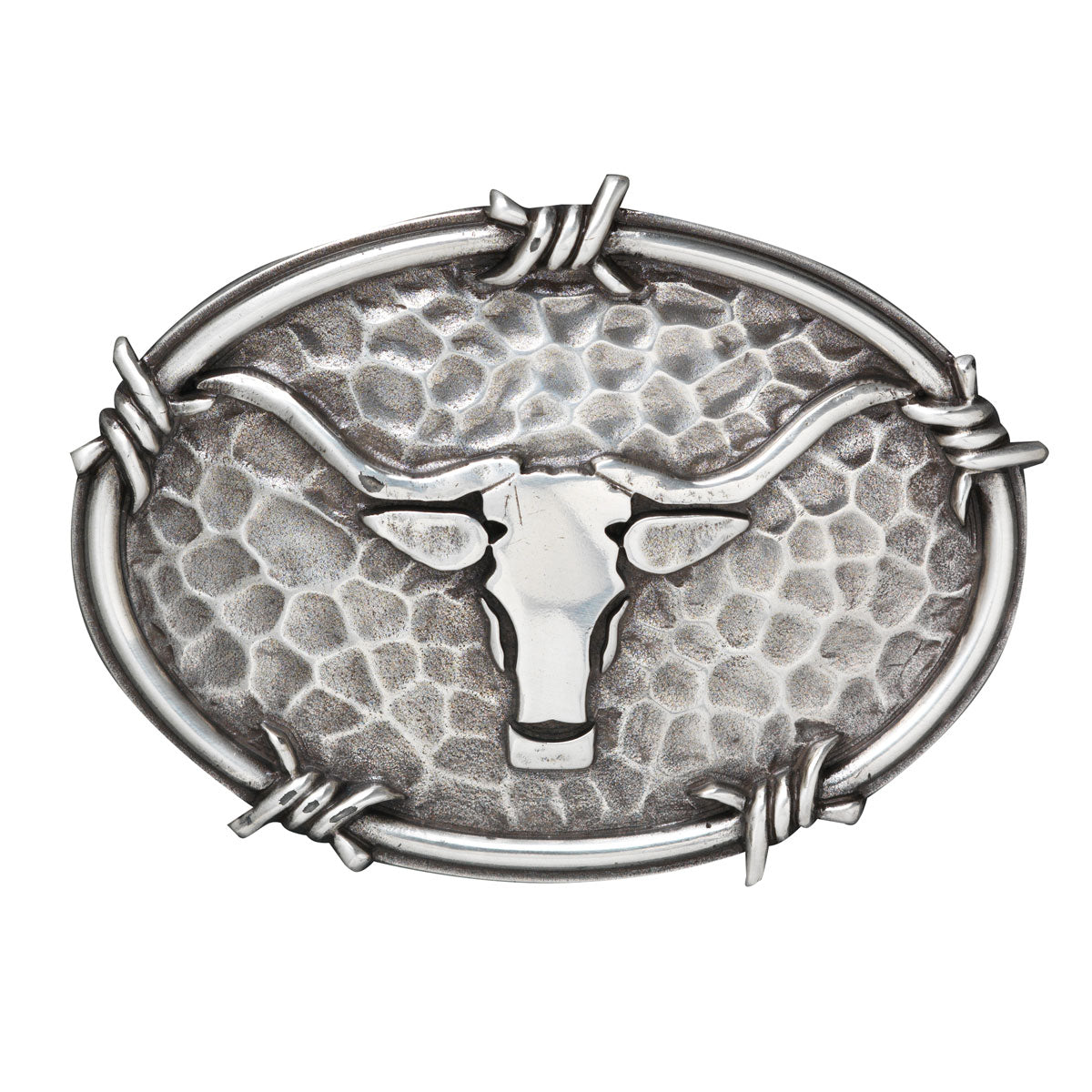 Ariat Boucle de Ceinture pour Homme Ovale Argent Antique avec Motif Tête de Bétail et Bordure Barbelée