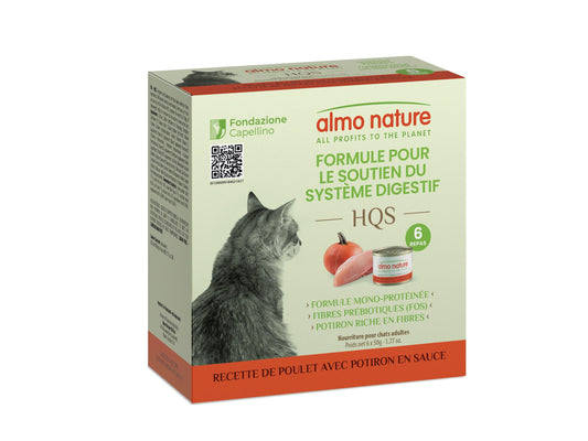 Almo Hqs Formule Chat Soutien Digestif - Recette De Poulet + Potiron En Sauce 6x50gr