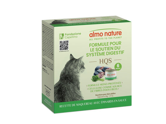 Almo Hqs Formule Chat Soutien Digestif - Recette De Maquereau + épinards En Sauce 6x50gr