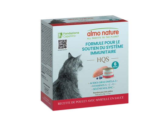 Almo Hqs Formule Chat Soutien Immunitaire - Recette De Poulet + Bleuet En Sauce 6x50gr