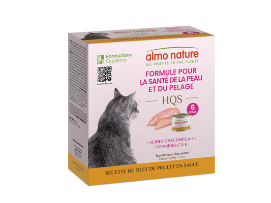 Almo Hqs Formule Chat Soutien Peau & Pelage - Recette De Filet De Poulet En Sauce 6x50gr