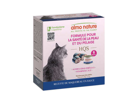 Almo Hqs Formule Chat Soutien Peau & Pelage - Recette De Maquereau En Sauce 6x50gr