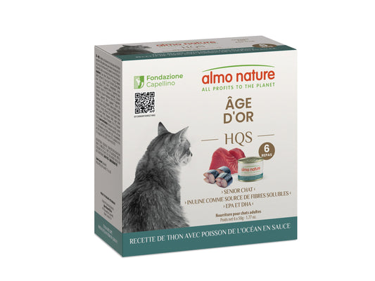 Almo Hqs Formule Chat âge D'or - Recette De Thon Avec Poisson De L'océan En Sauce 6x50gr