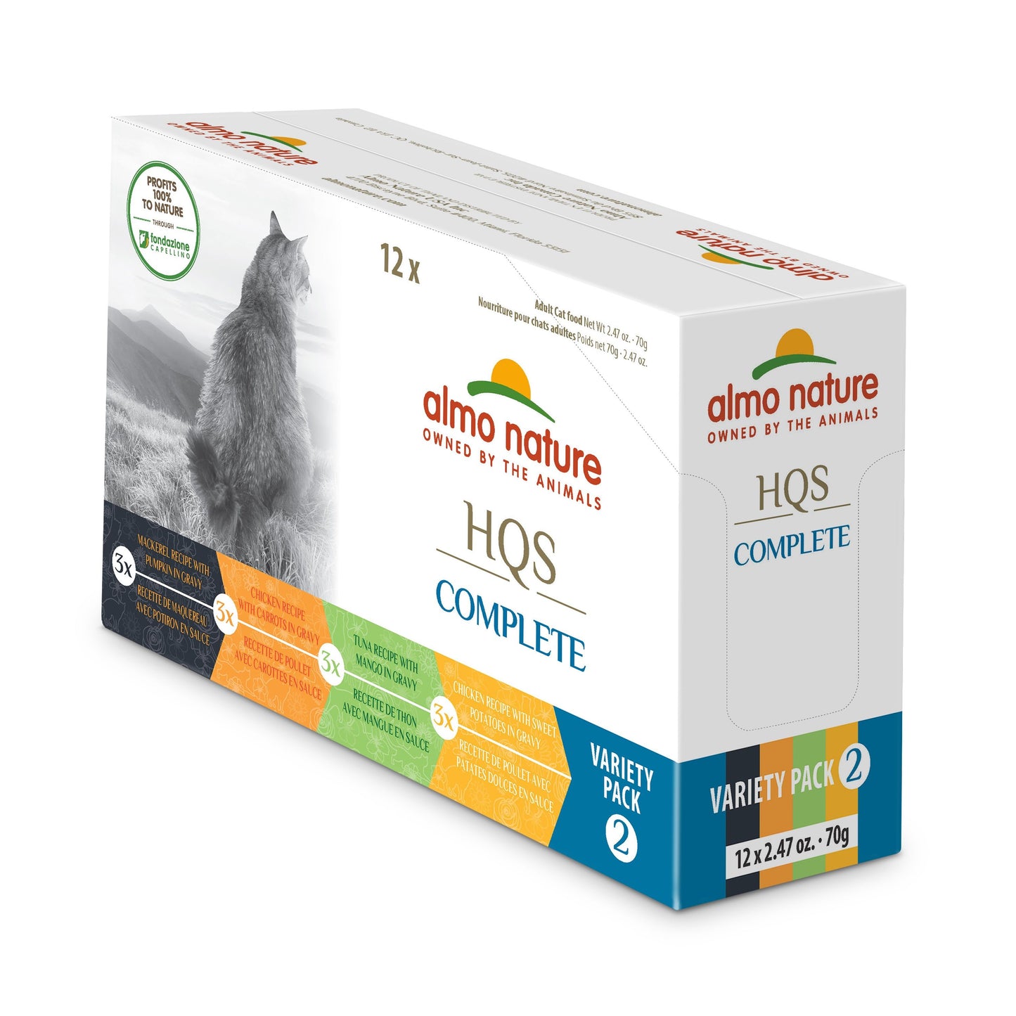 Almo Nature Hqs Complete Chat Rotation Pack #2 Poulet&carotte/poulet&patate douce/thon/maquereau 12 x 70gr