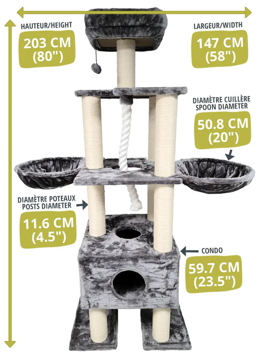 Aristokatz Arbre à chat jumbo 80″ (203 cm) Gris