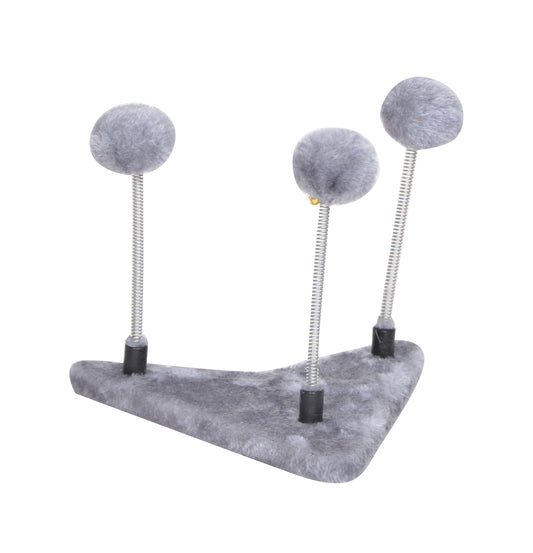 Bud'Z Chat Mini Station De Jeu Pompom 3 Ressorts Gris