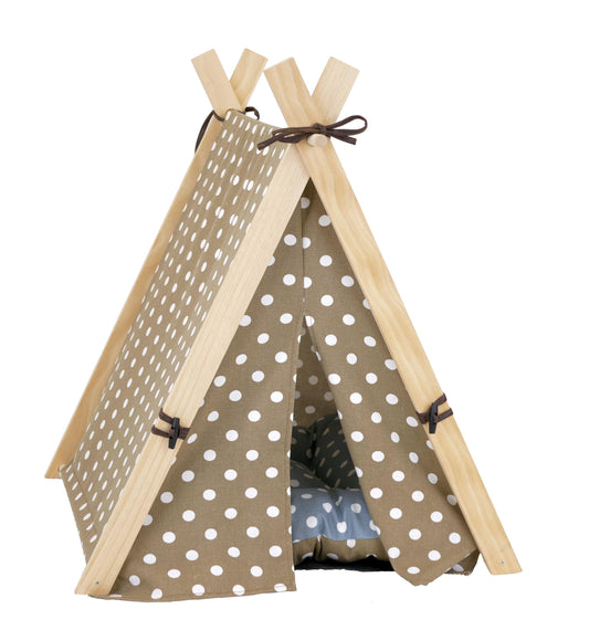 Bud'z Tente Style "camping" Sable avec pois blanc 60x55cm
