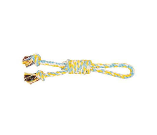 Bud'z Jouet De Corde Pour Chien, Double Avec Boucle Et Noeud Coulant - Bleu Ciel Et Jaune 35cm