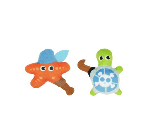 Bud'z Jouet Pour Chat, Avec Herbe à Chat - Duo De Pirate étoilé & Tortue 8cm