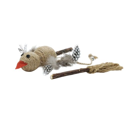 Bud'z Jouet Pour Chat, Duo Matatabi - Oiseau & Balais En Jute Avec Plumes 18 & 14cm