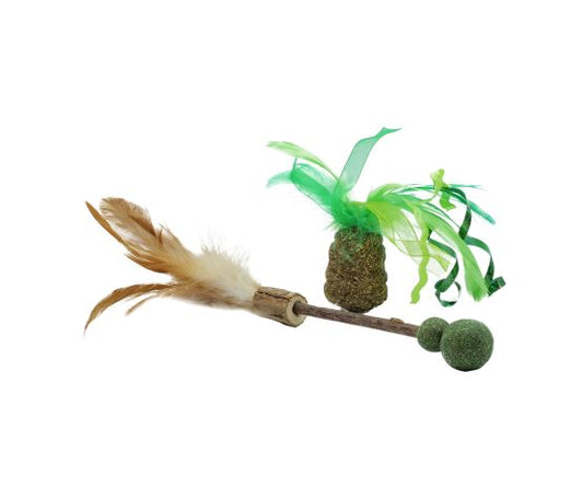 Bud'z Jouet Pour Chat, Duo Matatabi - Bâtonnet & Ananas Festif Avec Herbe à Chat Compressée 23 & 13cm