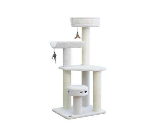 Bud'z Arbre à Chat, Nuage - à 4 Niveaux Avec Sisal Et Jeu Interactif, Blanc Crème 58x48x127cm