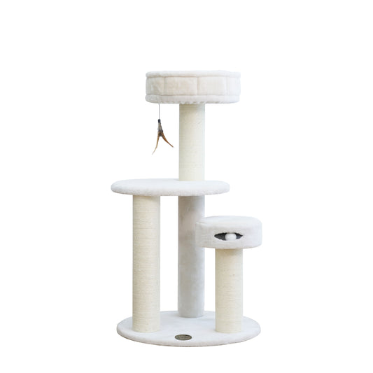 Bud'z Arbre à Chat, Nuage - à 3 Niveaux Avec Sisal Et Jeu Interactif, Blanc Crème 58x58x107cm