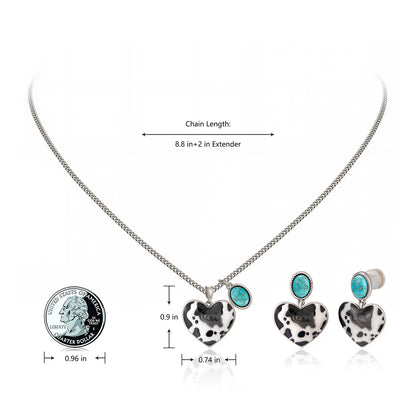 Ensemble collier et boucles d'oreilles Wrangler avec pendentif en pierre naturelle et pierre turquoise - Argent - Turquoise